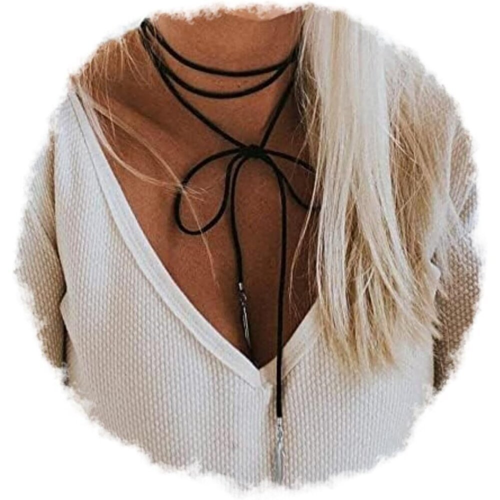 Vegan Suede Boho Feather Choker - Versatile 2-Piece Necklace for Unique Styles